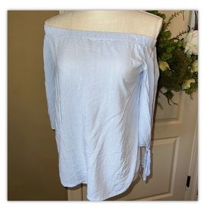 Be Cool Off Shoulder Blue striped Blouse Size Small 3/4 Sleeve